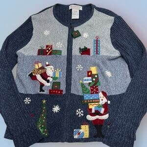 TIARA INTERNATIONAL Women’s XL Blue Cardigan Christmas Sweater